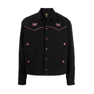 Needles Metallic Logo Embroidered Shirt Jacket Black JO169C