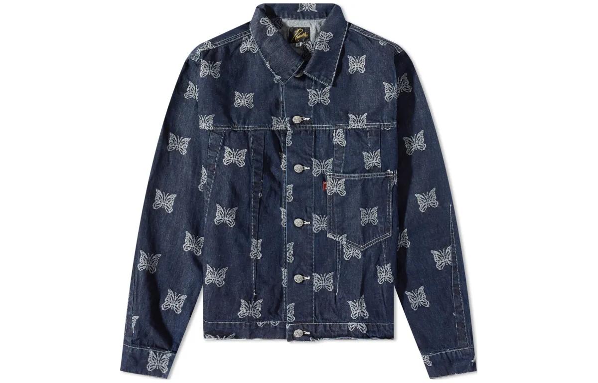 Needles Navy Blue Full Print Long Sleeve Jacket Unisex MR214INDIGO