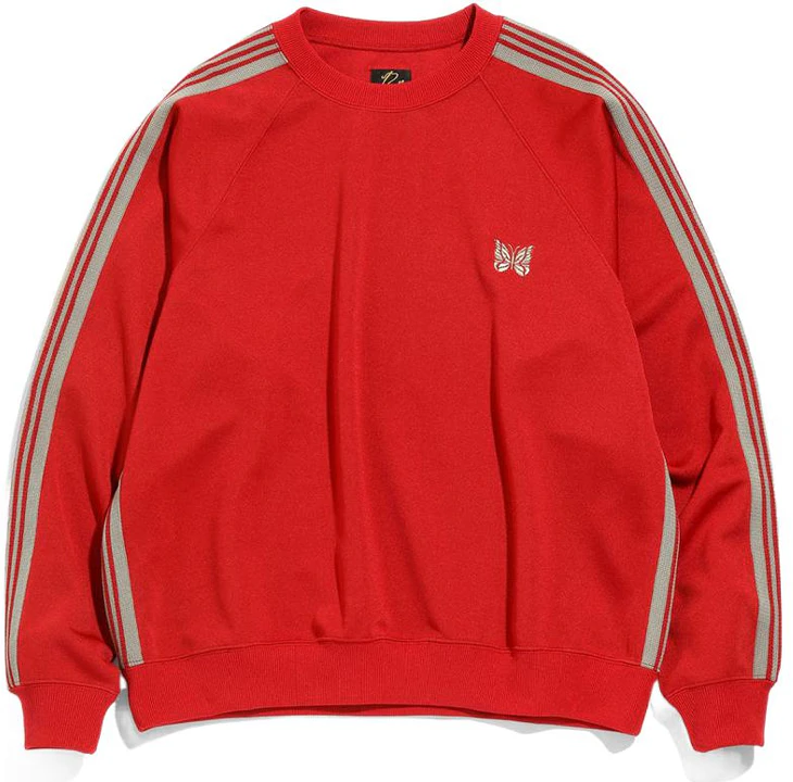 needles-printed-striped-crewneck-sweatshirt-unisex-red-kp-219