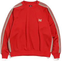 Needles Printed Striped Crewneck Sweatshirt Unisex Red KP219 Needles Printed Striped Crewneck Sweatshirt Unisex Red KP219