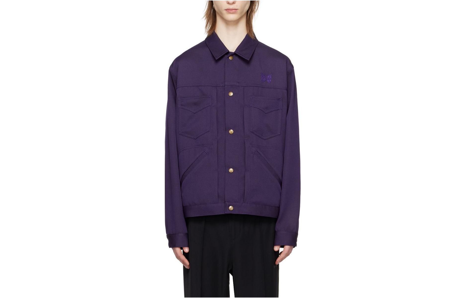 Needles Purple Embroidered Logo Button-Up Long-Sleeve Jacket 241821M180003