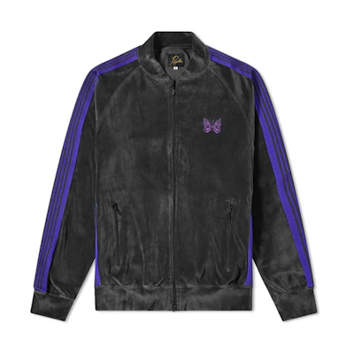 Needles Rib Collar Velour Track Jacket Charcoal Butterfly Embroidery Unisex Black/Grey FK197-B