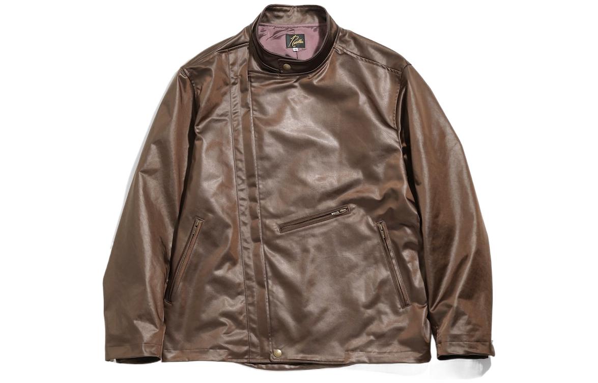 Needles Single Riders Jacket Poly Sateen Brown Stand Collar KP173A