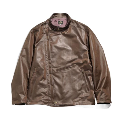 Needles Single Riders Jacket Poly Sateen Brown Stand Collar KP173A