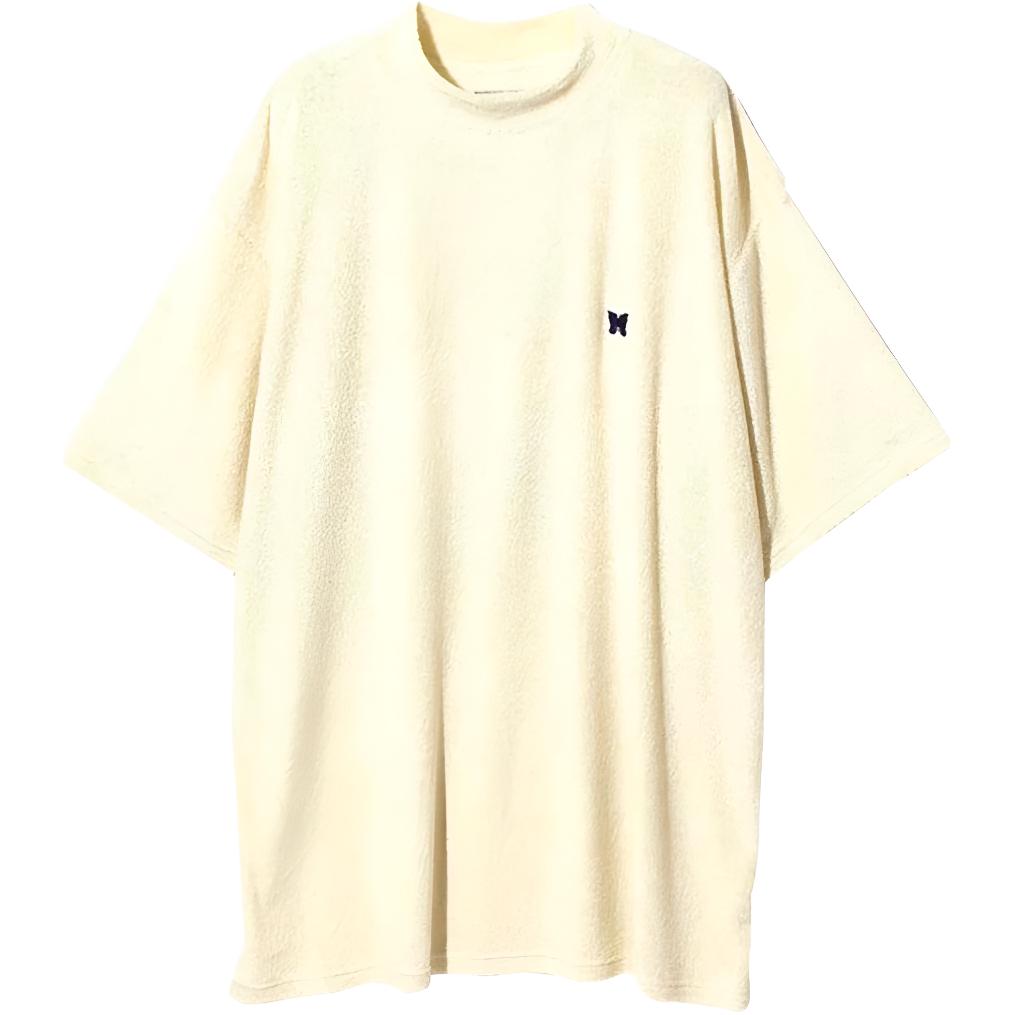 Needles Solid Butterfly Embroidered Beige Crewneck  T-Shirt. MR300A
