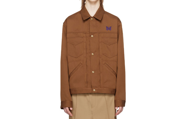 Needles Solid Color Butterfly Embroidered Twill Jacket Brown 241821M180005