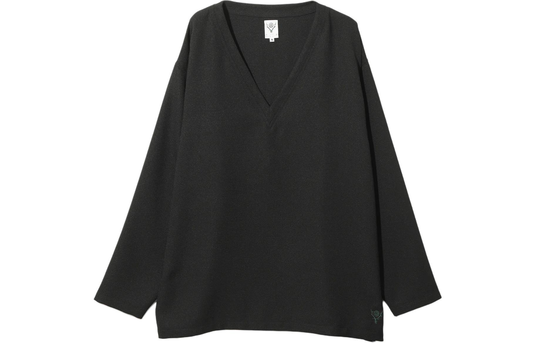 Needles Solid V-Neck Pullover Oversized Sweatshirt Unisex Black OT512D