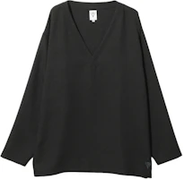 Needles Solid V-Neck Pullover Oversized Sweatshirt Unisex Black OT512D Needles Solid V-Neck Pullover Oversized Sweatshirt Unisex Black OT512D