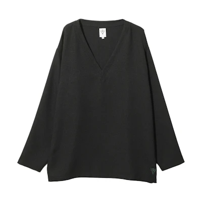 Needles Solid V-Neck Pullover Oversized Sweatshirt Unisex Black OT512D