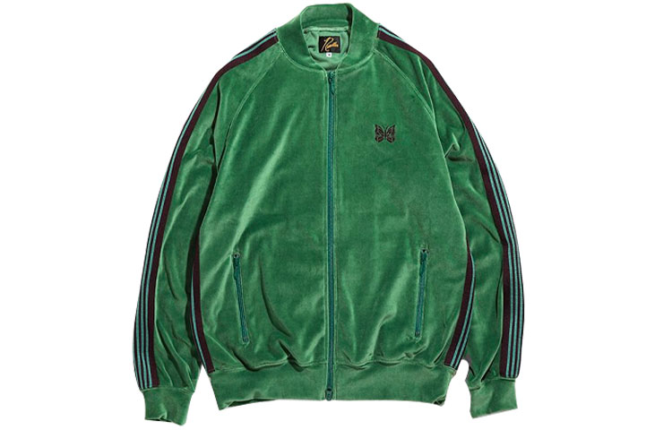 Needles SS21 Butterfly Embroidered Velvet Track Jacket Green () IN185B
