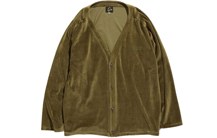 Needles SS21 Olive Velvet Butterfly Embroidered Cardigan Jacket Unisex IN200A