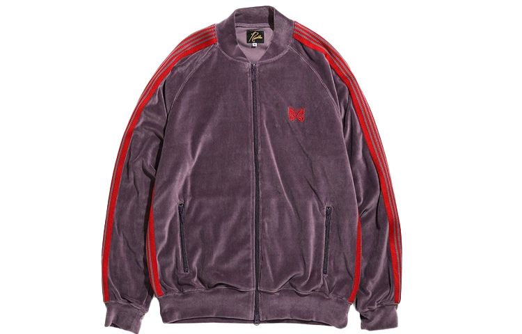 Needles SS21 Purple Velvet Bomber Jacket with Butterfly Embroidery IN185C