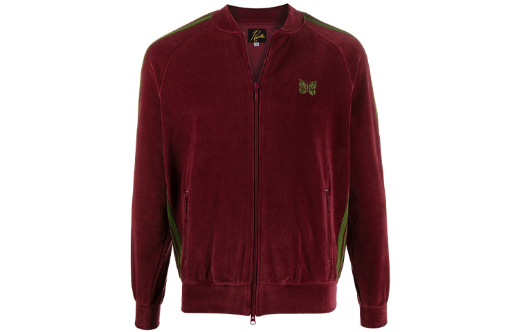 Needles SS21 Red Track Jacket with Butterfly Embroidery and Stripe Panels for Men HM230A