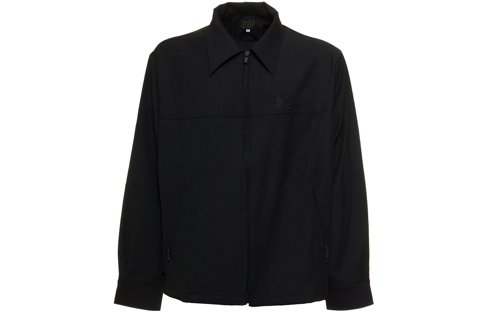 Needles SS22 Black Zip-Up Sweatshirt Jacket with Logo Embroidery for Men KP125DBLACK