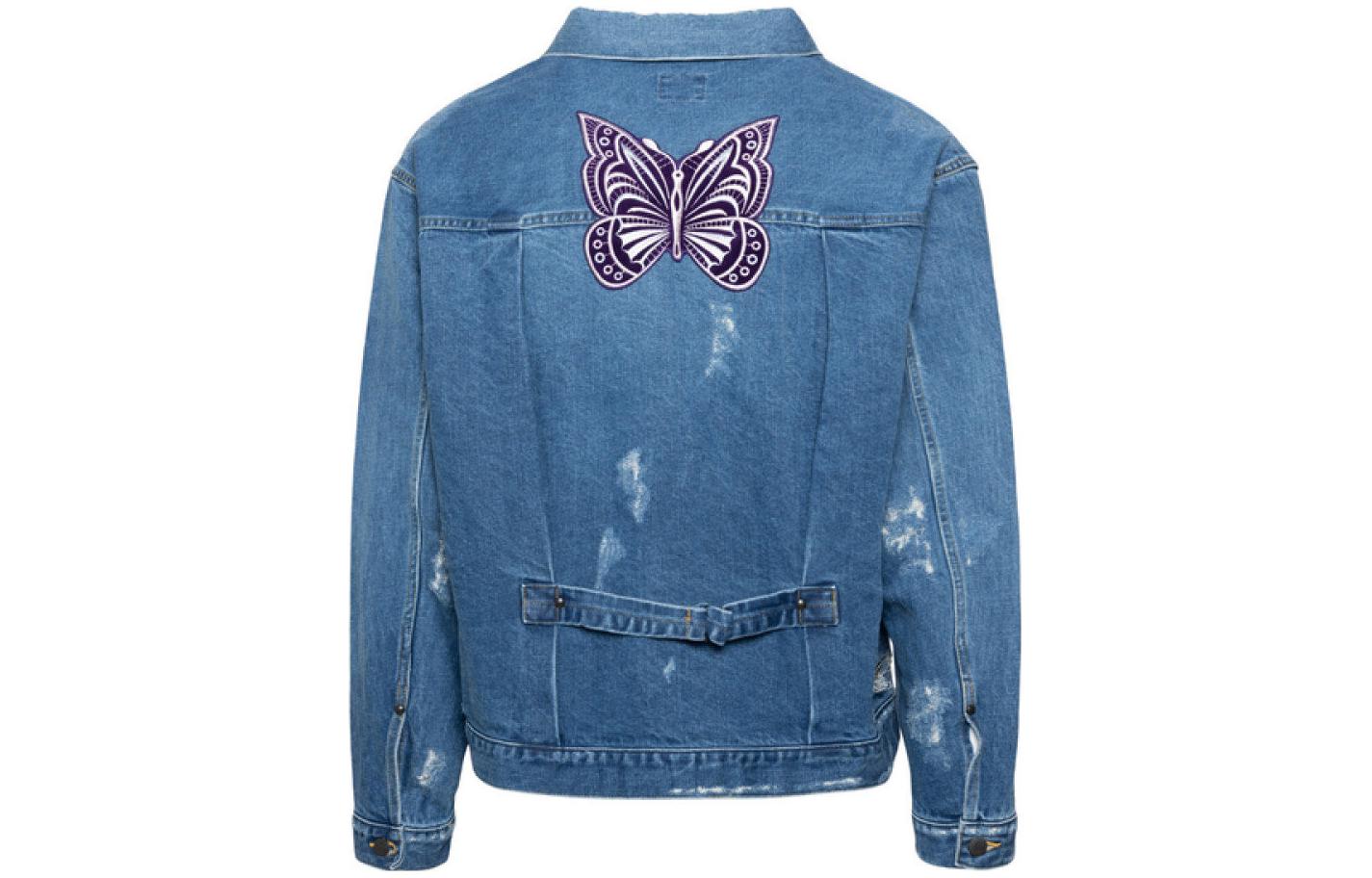 Lookbook Needles SS22 蝴蝶笑臉印花牛仔外套 藍色 男款 KP137000INDIGO