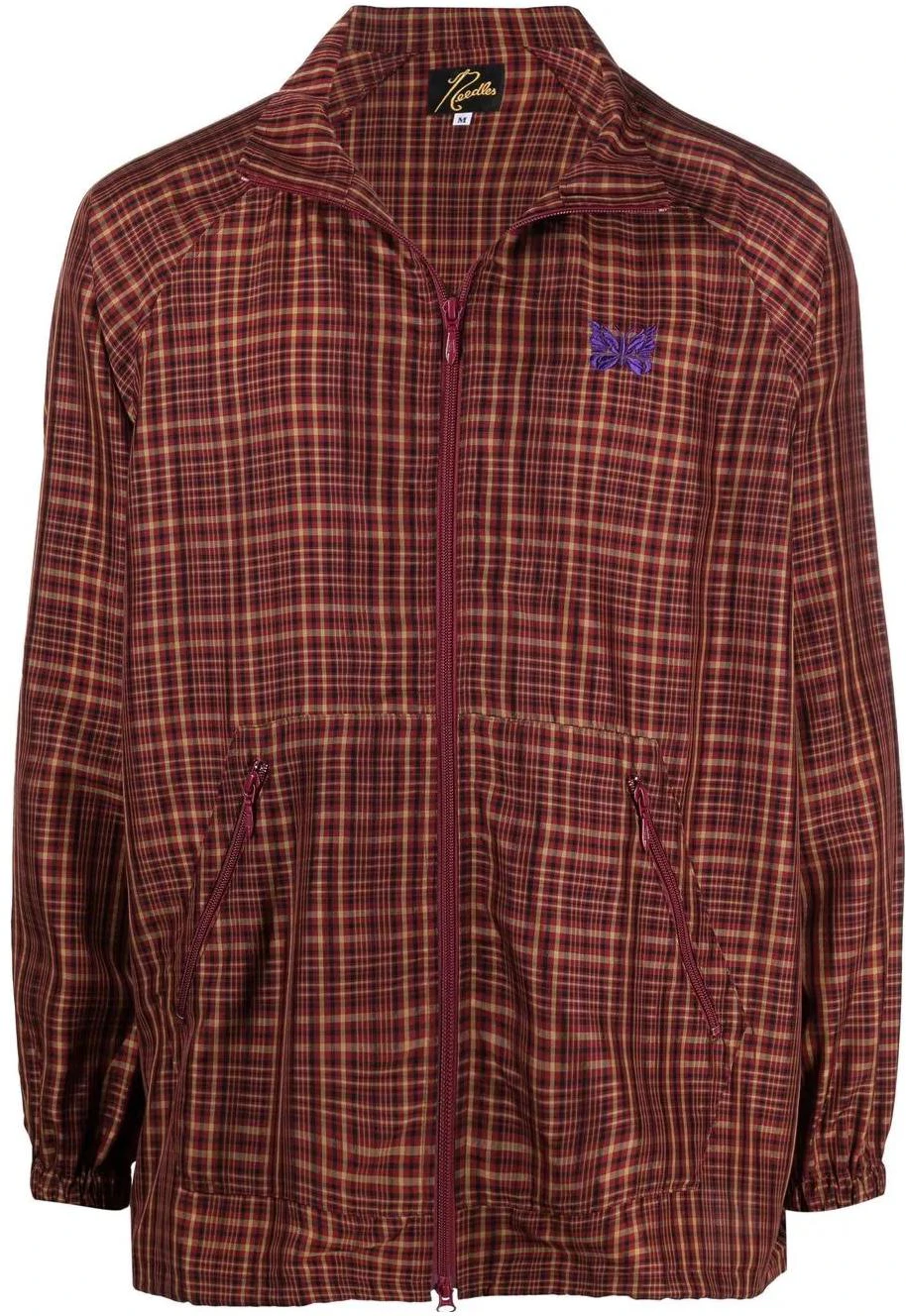 needles-ss-22-logo-embroidered-plaid-bomber-jacket-red-in-129