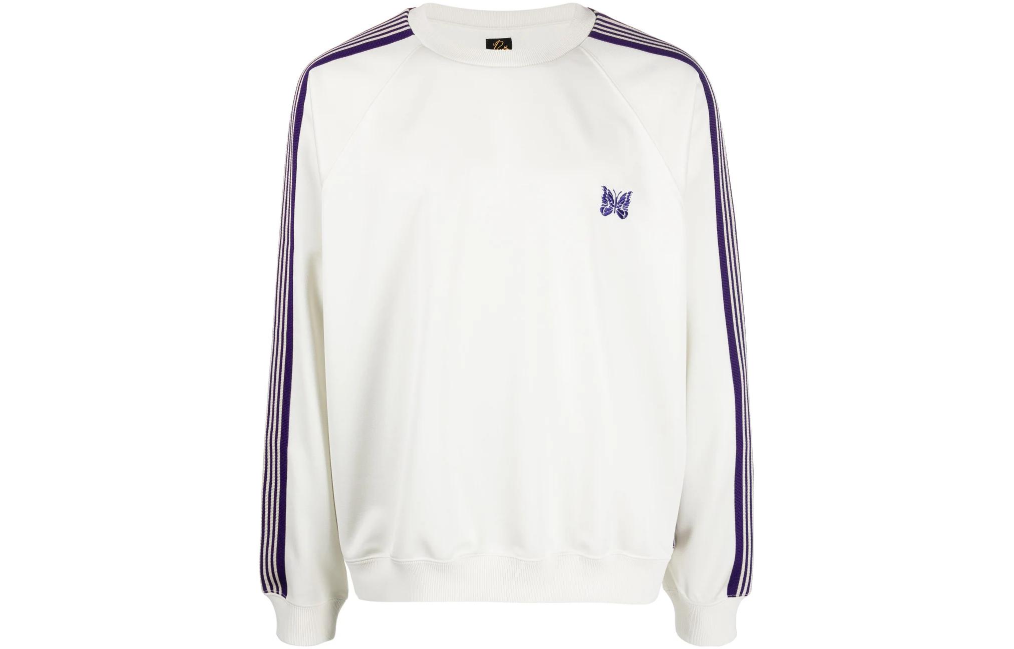 Needles SS23  Striped Detail Crewneck Pullover Sweatshirt Off-White MR285-ICWHI