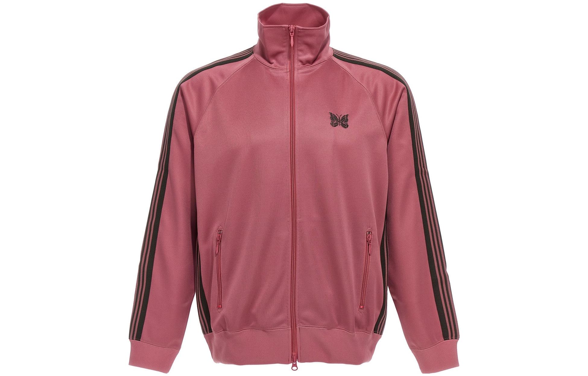 Needles SS23 Burgundy Striped Zip High-Neck Jacket Casual Long Sleeve MR284-BSMOKEPINKB