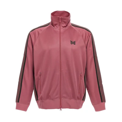 Needles SS23 Burgundy Striped Zip High-Neck Jacket Casual Long Sleeve MR284-BSMOKEPINKB