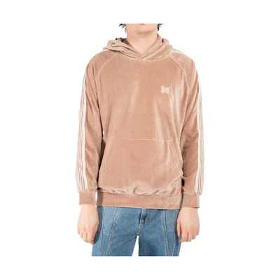 Needles SS23 Butterfly Embroidered Hoodie Beige Men’s Long Sleeve with Side Stripes MR292-OLROS