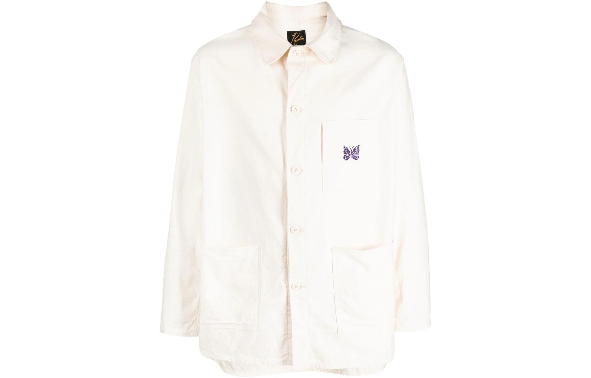Needles SS23 Butterfly Embroidered Pocket Shirt Jacket Off-White MR220-WHX