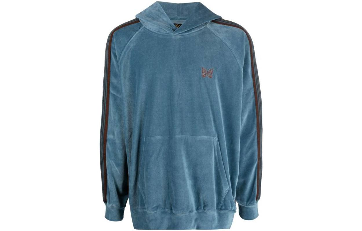 Needles SS23 Butterfly Embroidered Side Stripe Hoodie Blue () MR292-BLUGR