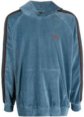 Needles SS23 蝴蝶刺绣侧条纹连帽衫 蓝色 MR292-BLUGR Buy Needles SS23 蝴蝶刺绣侧条纹连帽衫 蓝色 MR292-BLUGR