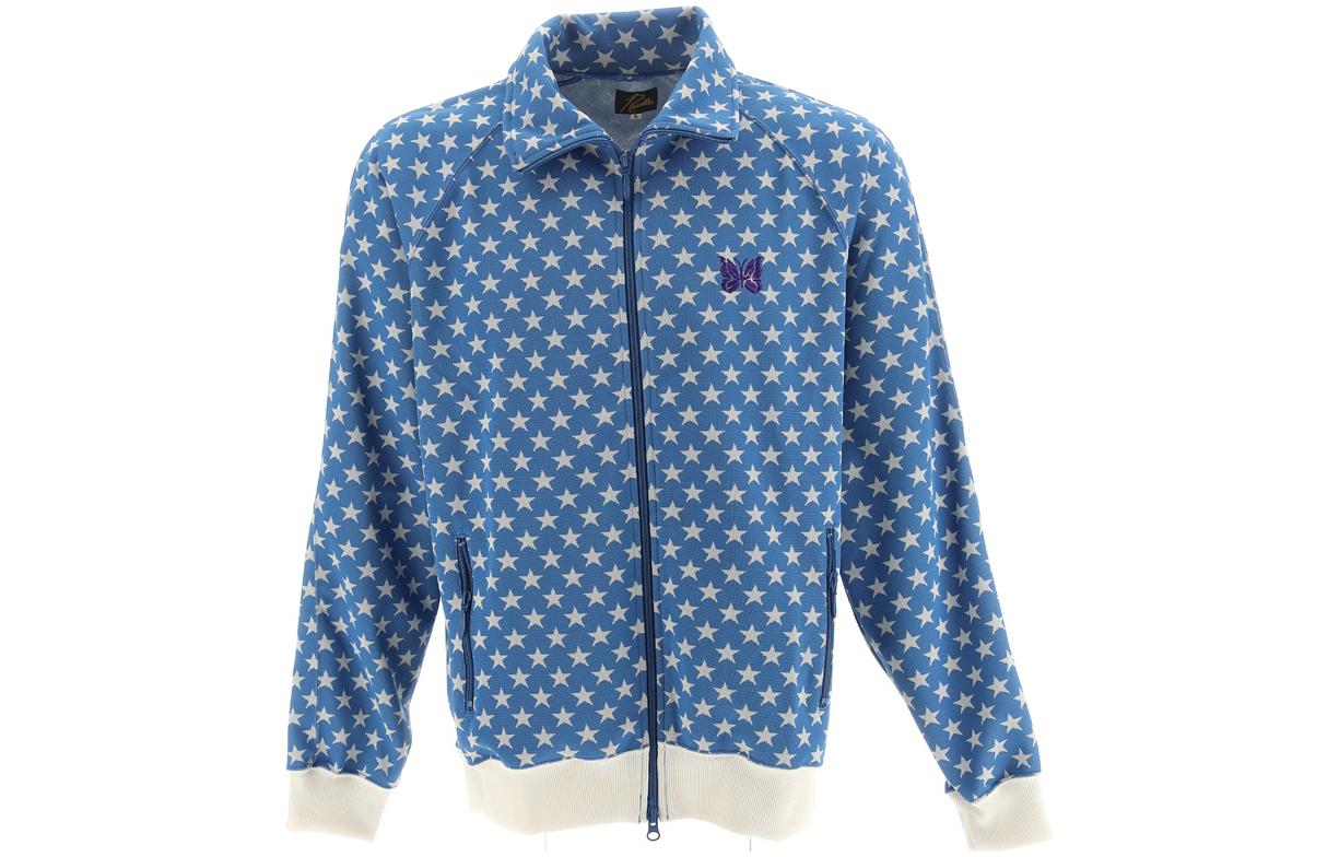 Needles SS23 Full-Print Zip-Up Collared Jacket Blue Casual Outerwear MR282000BLUE