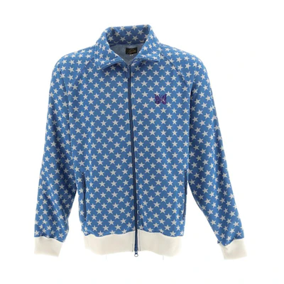 Needles SS23 Full-Print Zip-Up Collared Jacket Blue Casual Outerwear MR282000BLUE