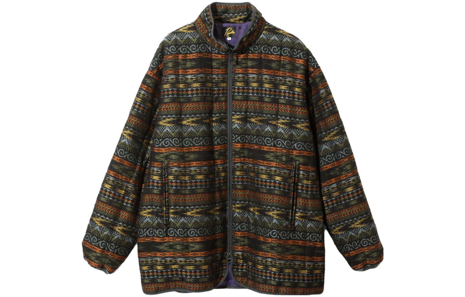 Needles SS23 Green Stand Collar Full-Zip Patterned Jacket Unisex NS093B