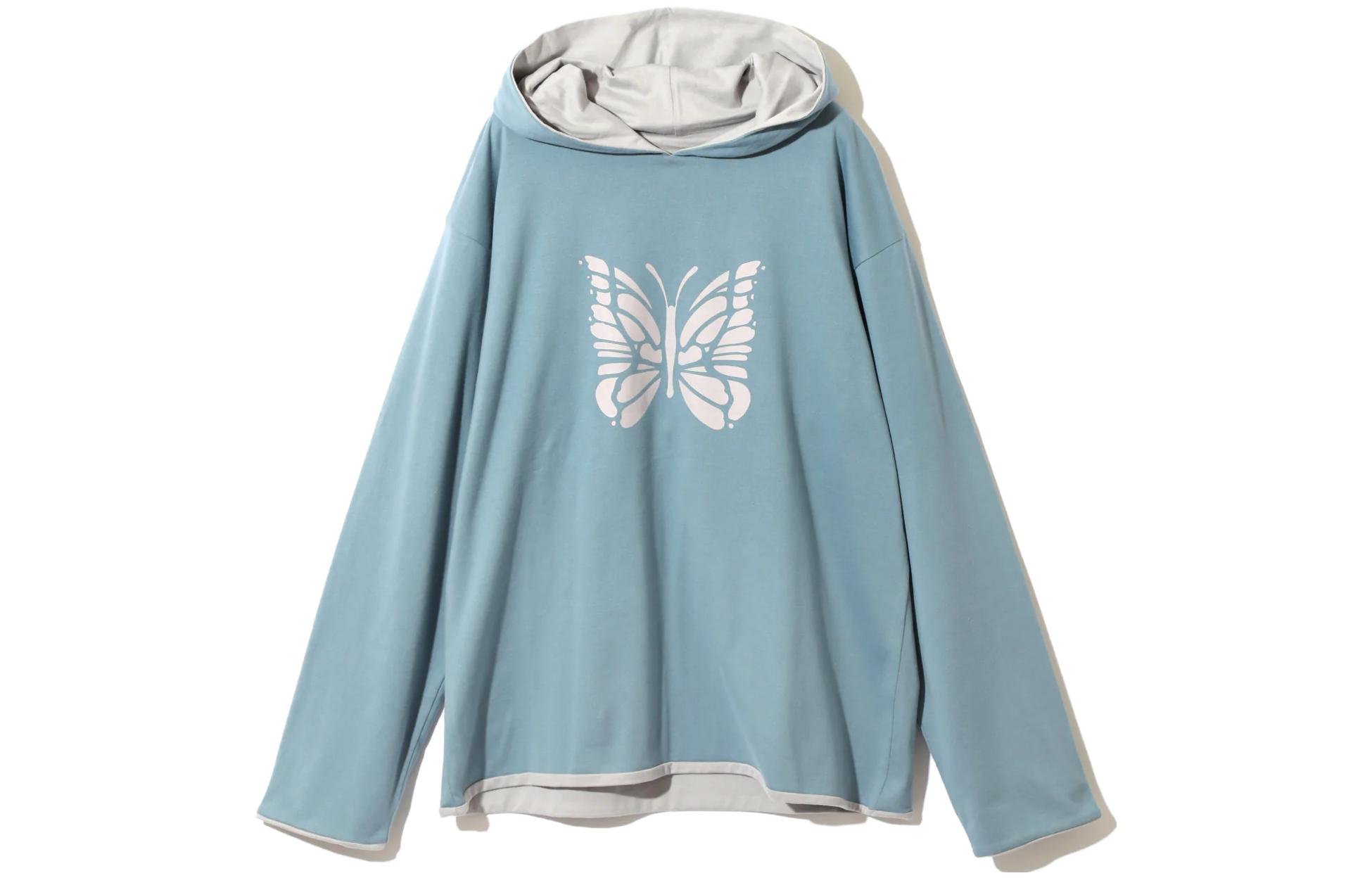 Needles SS23 Reversible Graphic Hoodie Unisex Blue Gray NS268A