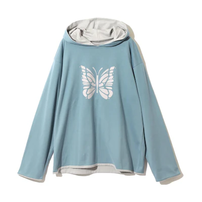 Needles SS23 Reversible Graphic Hoodie Unisex Blue Gray NS268A