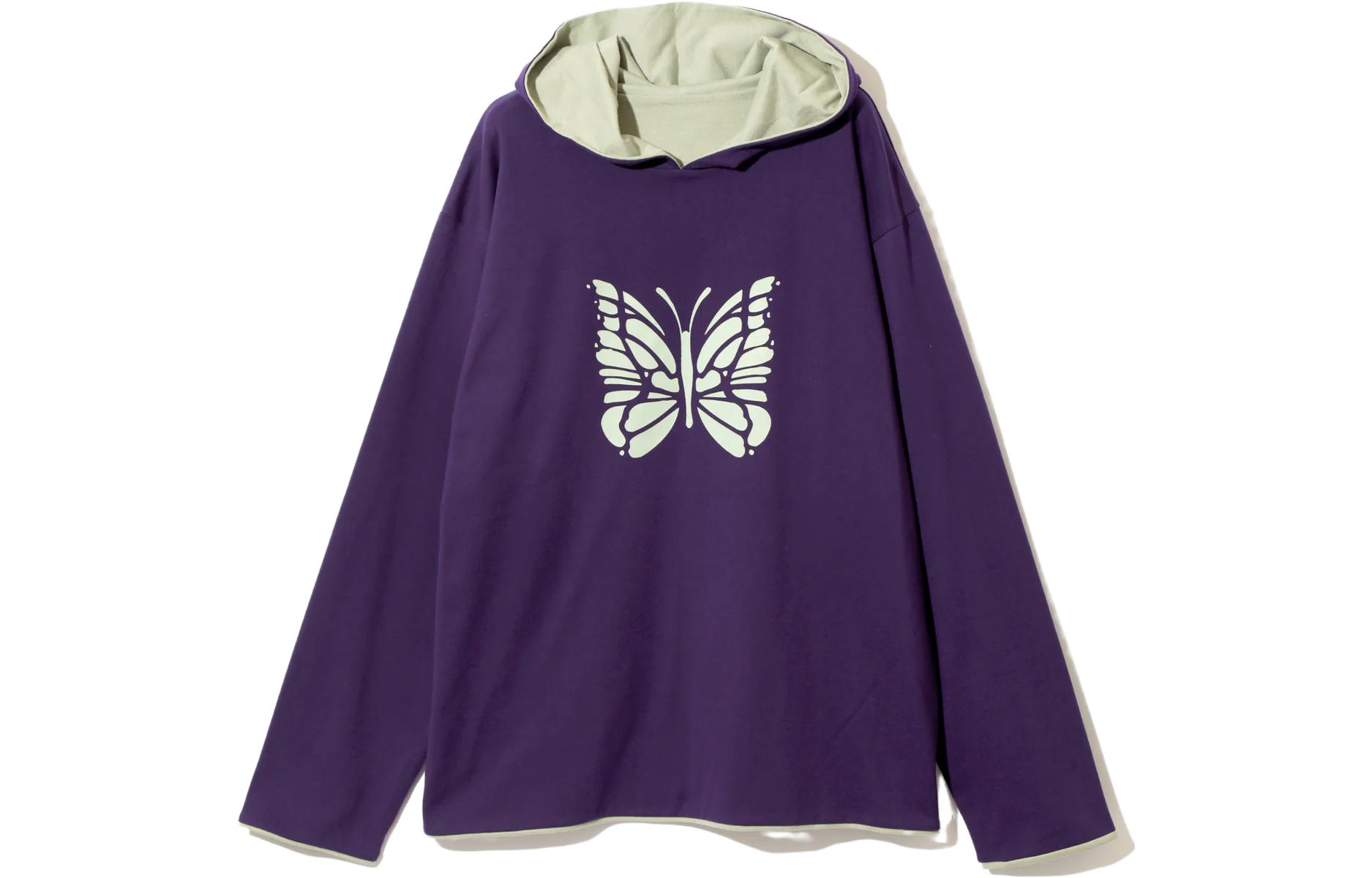 Needles SS23 Reversible Graphic Hoodie Unisex Purple Green NS268B