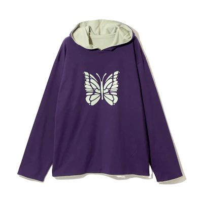 Needles SS23 Reversible Graphic Hoodie Unisex Purple Green NS268B