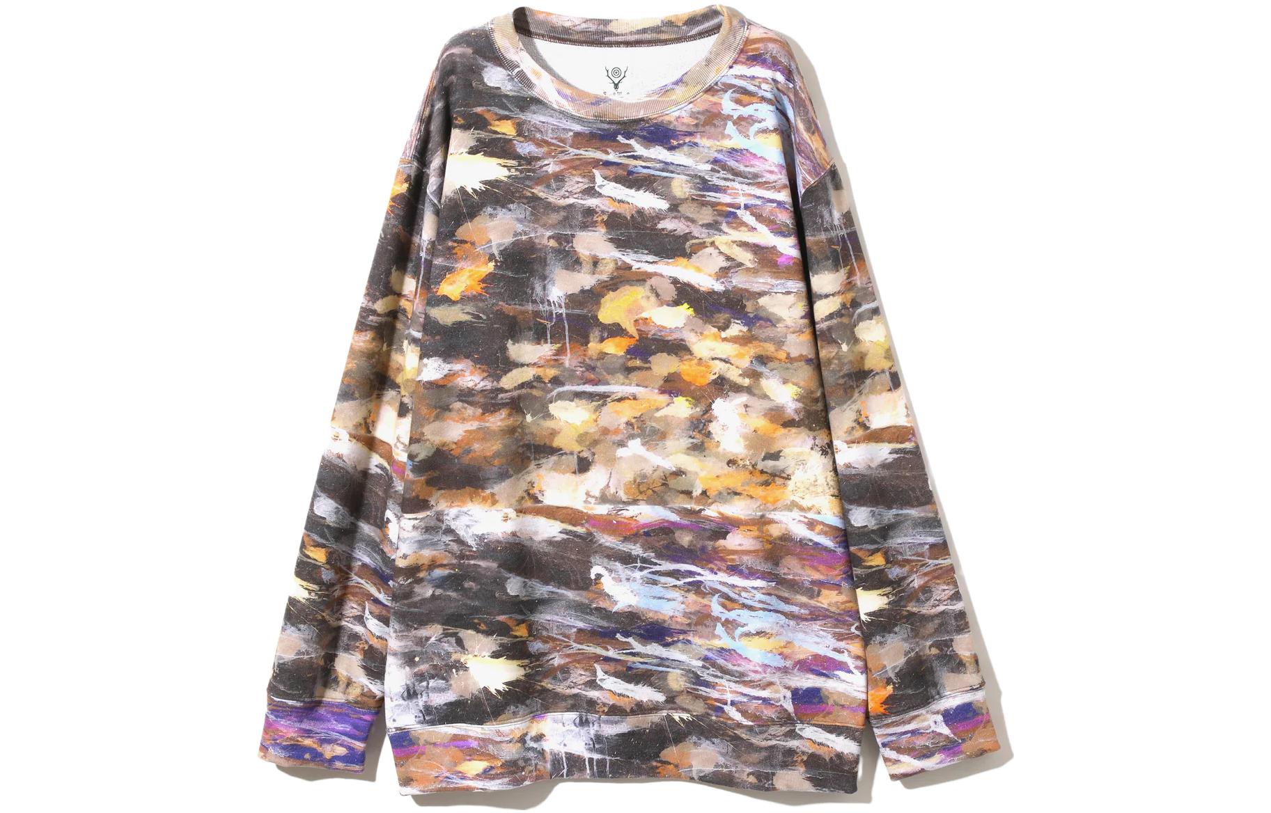 Needles SS23 Smudge Effect Crewneck Pullover Sweatshirt Men Multicolor MR856B