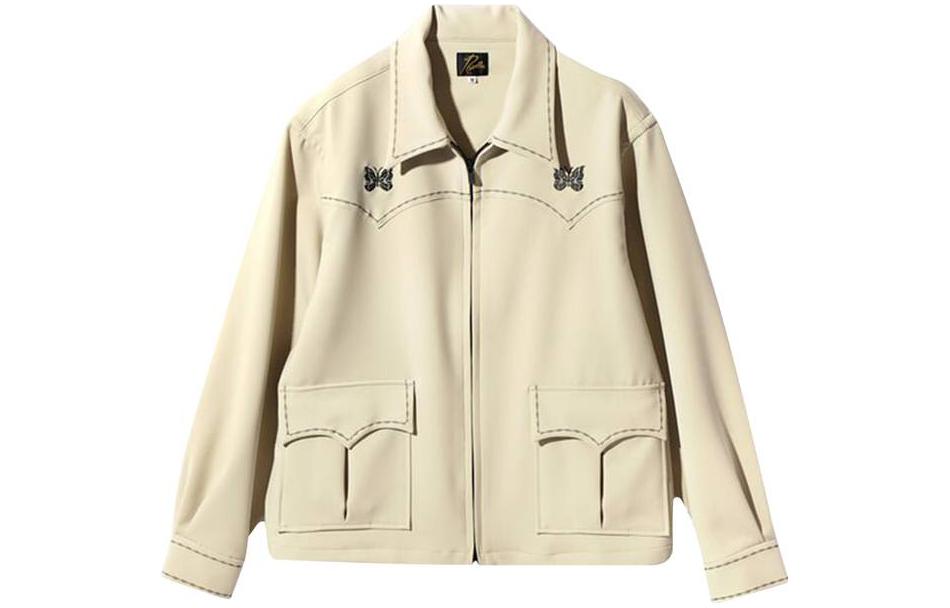 Needles SS23 Solid Butterfly Embroidered Zip Jacket - Off White MR199-B