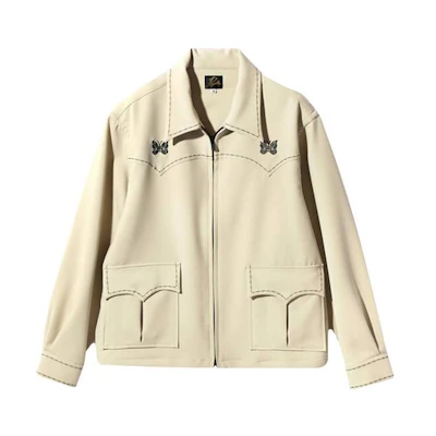 Needles SS23 Solid Butterfly Embroidered Zip Jacket - Off White MR199-B