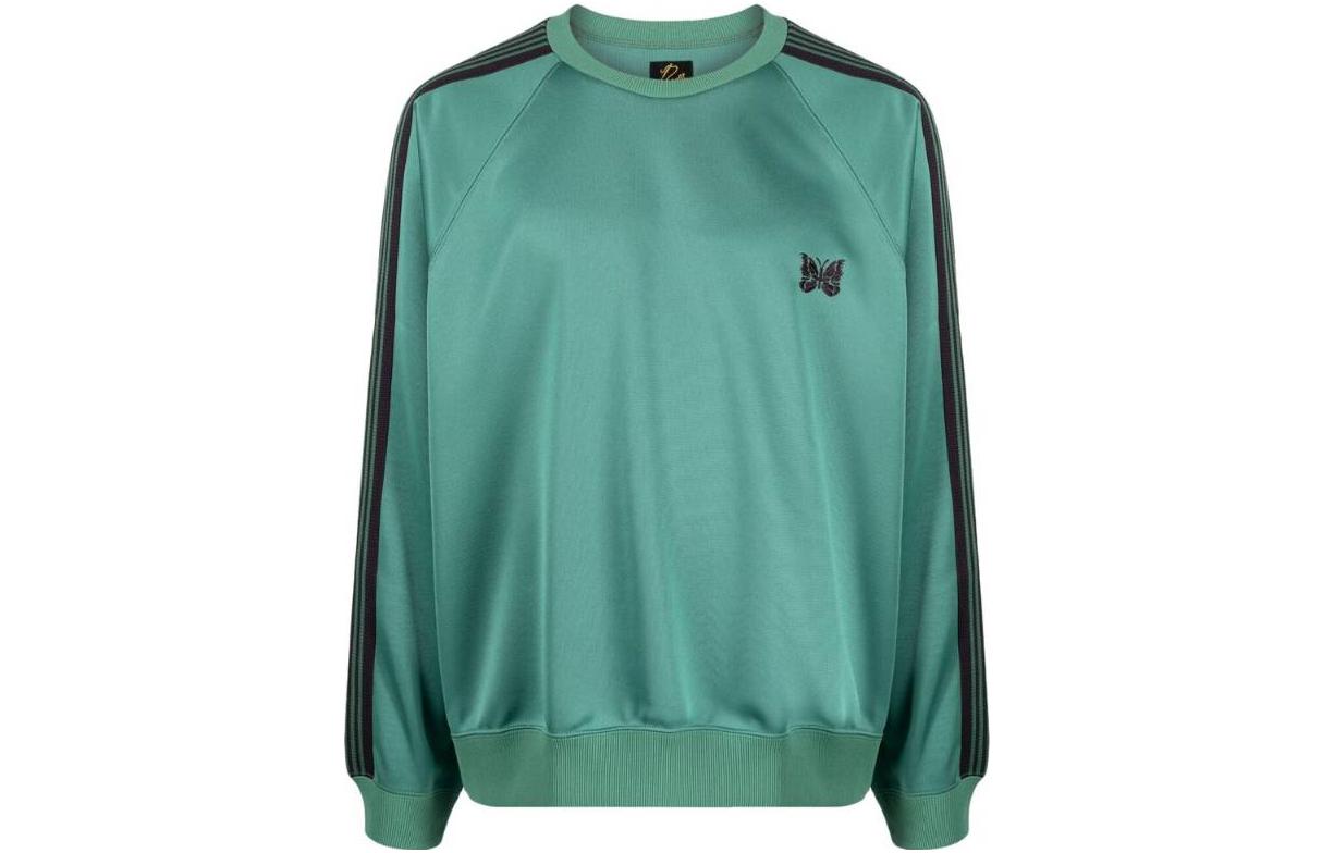 Needles SS23 Striped Detail Crewneck Sweatshirt Grandmother Green Men’s MR285-EMERA
