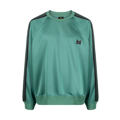 Needles SS23 Striped Detail Crewneck Sweatshirt Grandmother Green Men’s MR285-EMERA