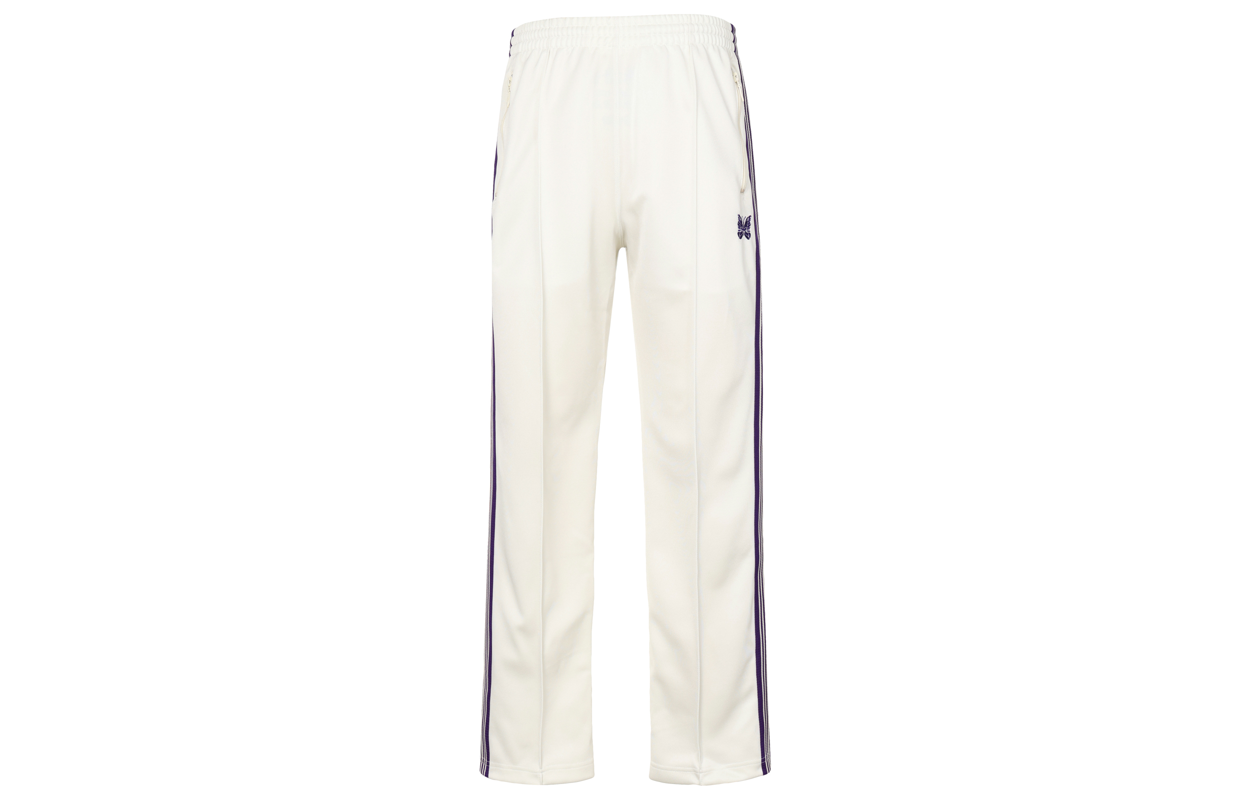 Needles SS23 Track Pant White - Retro Butterfly Embroidery Casual Pants. MR287000ICEWHI