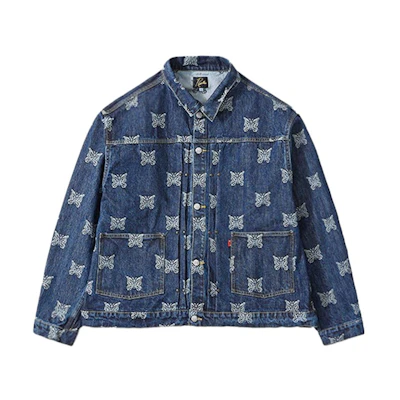Needles SS23 Washed Butterfly Embroidered 10oz Denim Jacket Unisex Blue MR208A