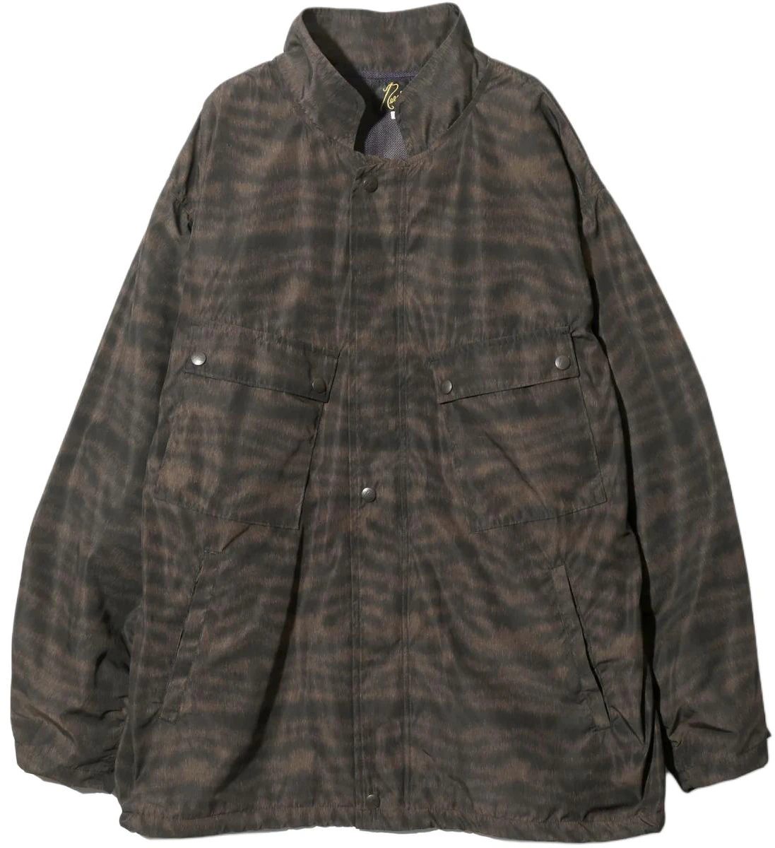 needles-ss-24-animal-print-high-neck-button-up-jacket-black-brown-unisex-ot-068-b