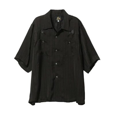 Needles SS24 Black Striped Short Sleeve Shirt with Butterfly Embroidery Unisex OT202C