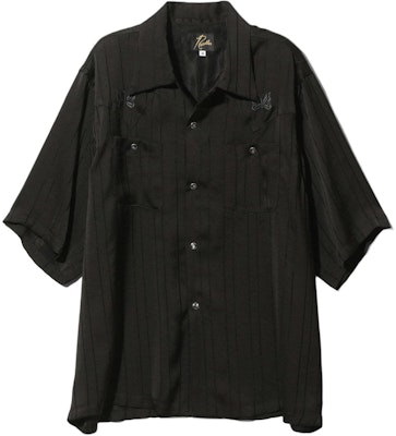 Needles SS24 黑色條紋蝴蝶刺繡短袖襯衫 男女通用 OT202C Order Needles SS24 黑色條紋蝴蝶刺繡短袖襯衫 男女通用 OT202C