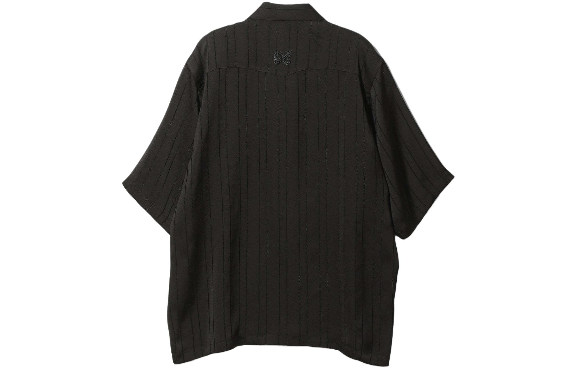 Lookbook Needles SS24 黑色條紋蝴蝶刺繡短袖襯衫 男女通用 OT202C