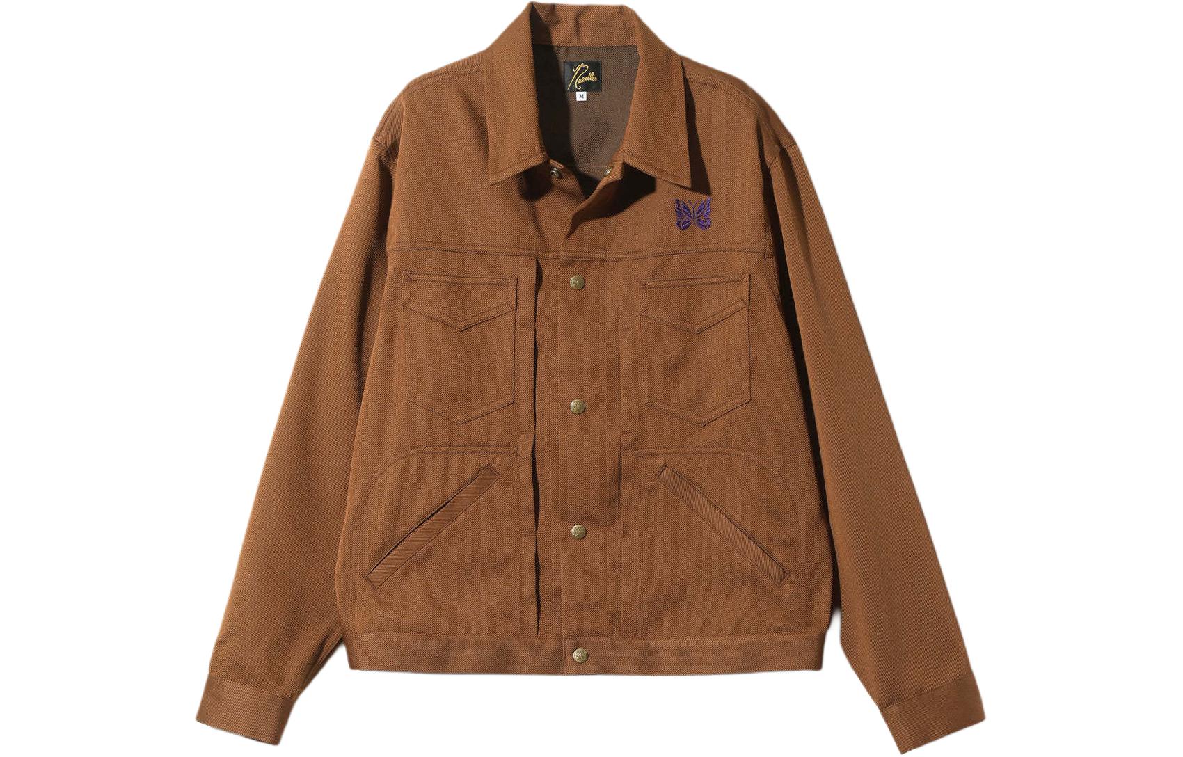 Needles SS24 Brown Butterfly Embroidered Single-Breasted Long-Sleeve Jacket Unisex OT186A
