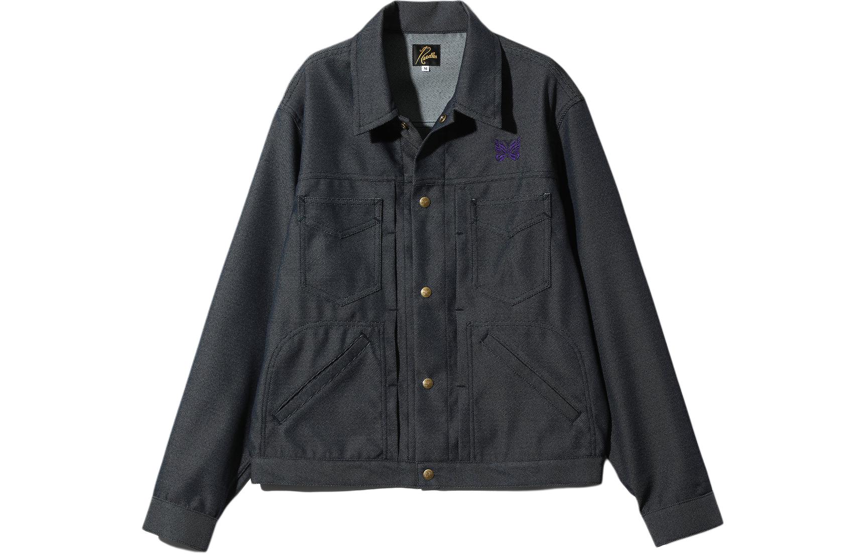 Needles SS24 Butterfly Embroidered Button-Up Jacket Navy Unisex OT186D