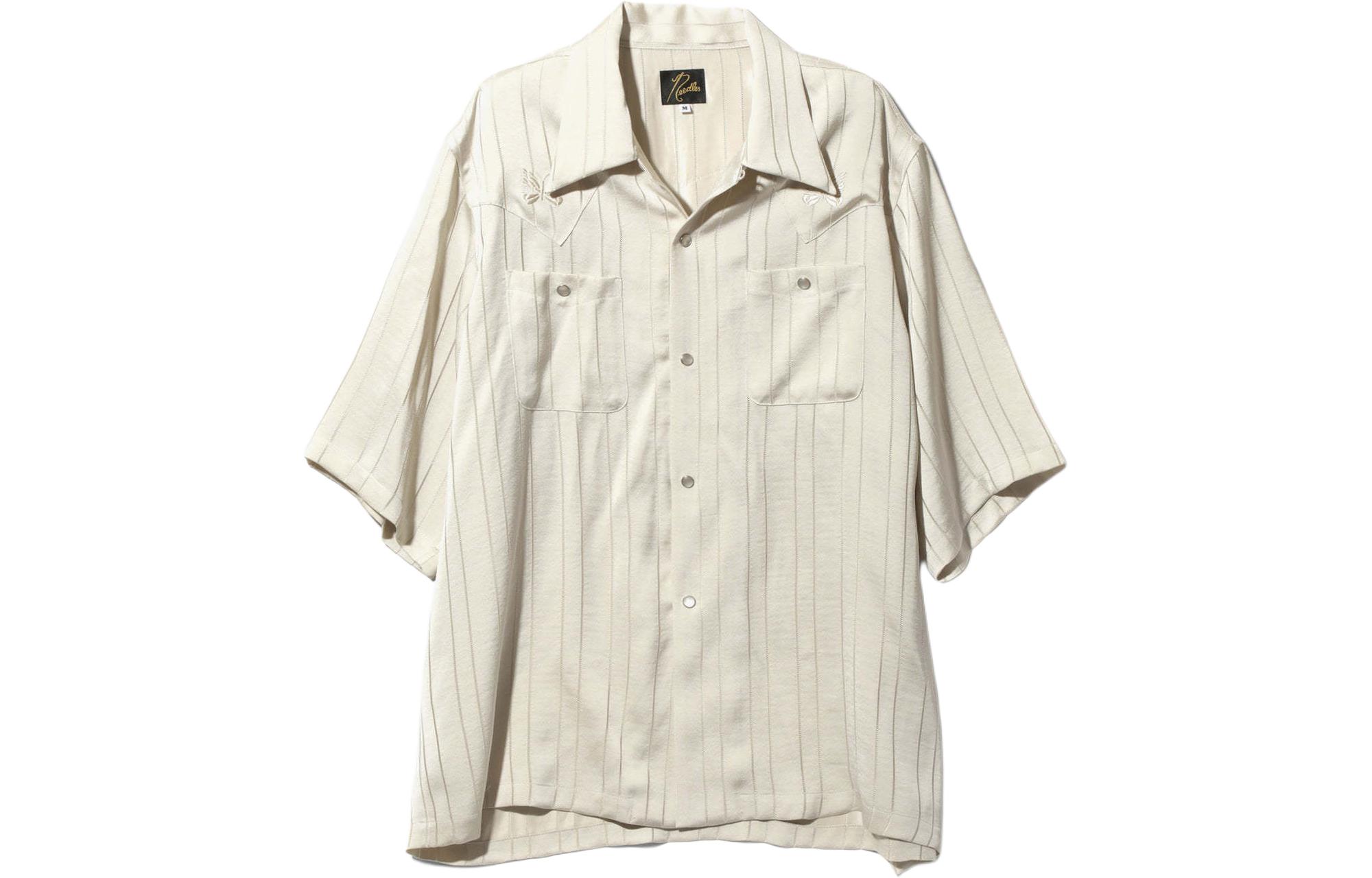 Needles SS24 Butterfly Embroidery Short-Sleeve Shirt Unisex Off-White. OT202A