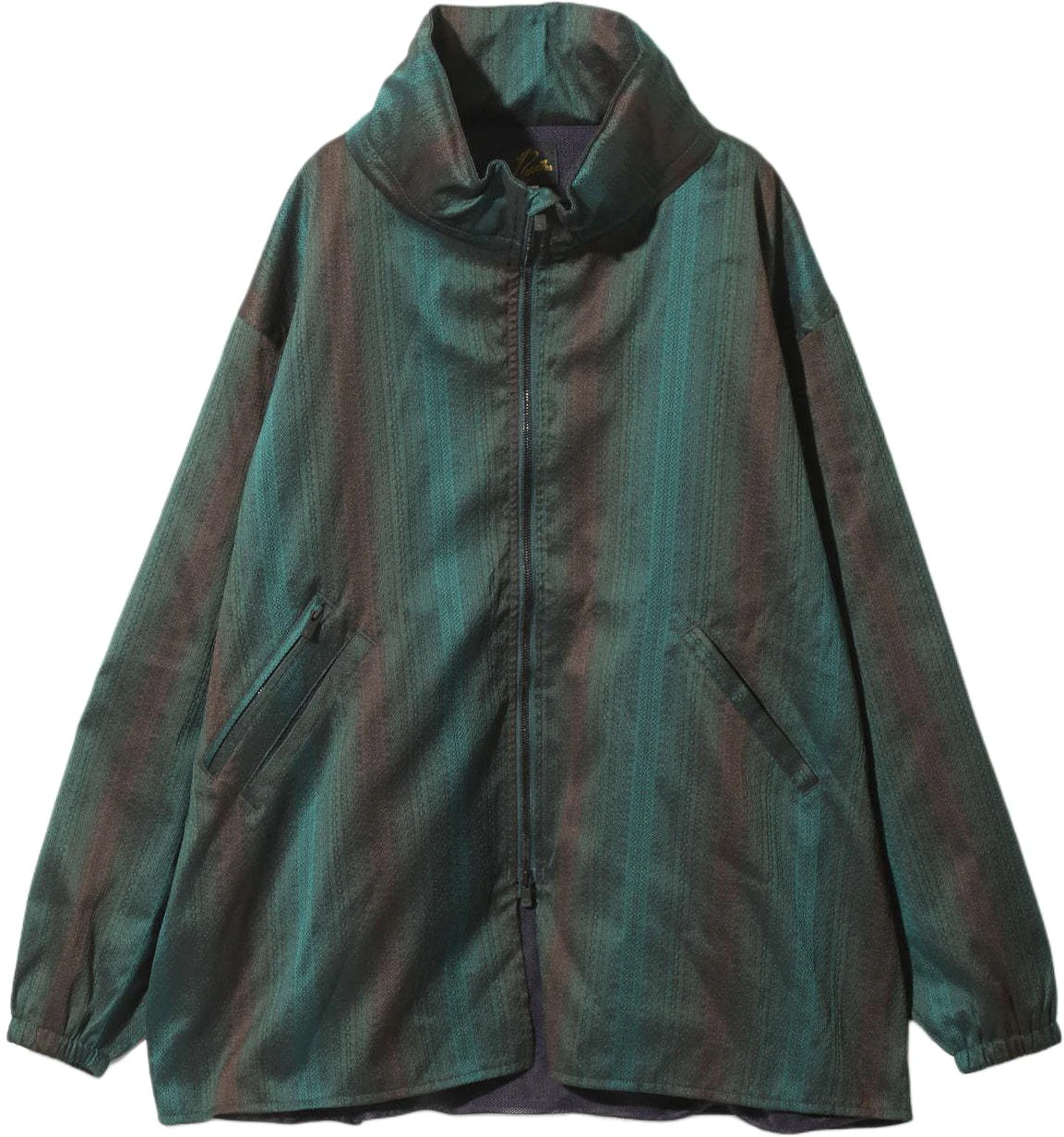 needles-ss-24-gradient-checkered-jacquard-jacket-green-unisex-mock-neck-ot-065-b