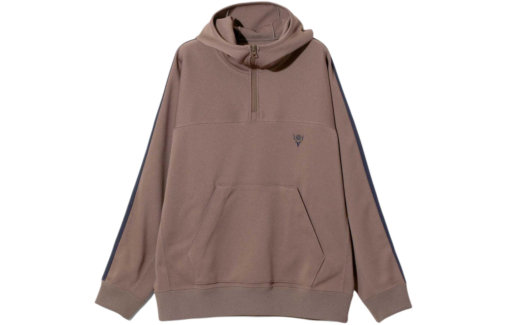 Needles SS24 Half-Zip Pullover Kangaroo Pocket Jacket Unisex Khaki OT603B